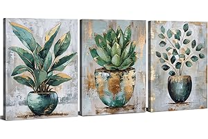 AIYISU Green Wall Art Botanical Prints for Bathroom Decor Sage Green and Gold Wall Decor Tropical Plants Leaf Canvas Prints Artwork Boho Home Decor Hallway Living Room Office Decoration 30x40cm 3Pcs