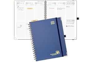 POPRUN Agenda 2025 Semainier 25,5 x 21,5cm D'août 2024 à déc 2025, Planner Vertical Scolaire 17 Mois avec Couverture Rigide Spirale, Poche intérieur, Papier Certifié FSC®80 g/m² - Bleu marine