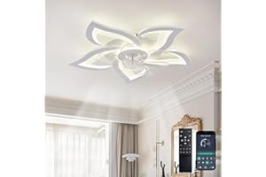 YCWDCZ Ventilateur Plafond avec Lumiere avec Télécommande, Lampe Ventilateur Plafond Silencieux Blanc, Eté Hiver Moteur DC Réversible, Plafonnier Ventilateur Design LED Dimmable Fleur, 6 Vitesses avec Timer