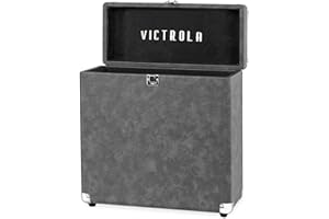 Victrola Vintage Vinyl Record Storage Carrying Case for 30+ Records, Gray
