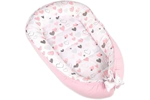 PIMKO Babynestchen 2seitig Kuschelnest Kokon für Babys Nestchen antiallergischre Neugeborene Kokon Baby Nest 90 x 55cm Baumwolle und Velvet (Rosa Herzen)