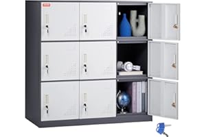 VEVOR Metal Locker for Employees, 9 Doors Storage Cabinet with Card Slot, Gray Steel Employee Lockers with Keys, 66lbs Loading Capacity office Storage Lockers for Office, Home, School, Gym