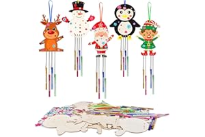 Carillón De Viento Niños Lemotoy DIY Manualidades Navideñas Decoraciones Navideñas De Madera Carillón De Viento Niños con Pegatinas y Pinceles Adecuado para Decoración Interior y Exterior, Navidad