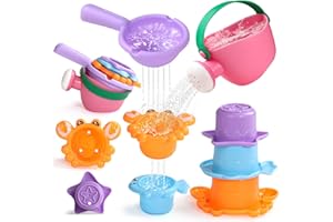 AKOKIE Juguetes Niños 1 Año-Juguetes Bebes 6-12 Meses, Juguetes Bañera Bebe 1 Año con 1 Regadera Baño Bebe y 3 Tazas Apilables de Animales Regalo Cumpleaños Bebe 1 2 Años Niña Niño Juegos Educativos