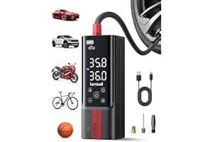 Lamicall Cordless Tyre Inflator Air Compressor - [Metal Cylinder] 150PSI Electric Pump with Digital Dual-Value Display, Portable Air Pump for Car Motorcycle Bike Balls, with Long Hose, Silicone Case