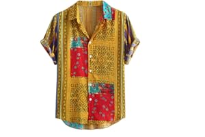 Cenlang Mens African Shirts Stylish Traditional Pattern Printed Shirt Botton Up Dashiki Shirts Short Sleeve Summer Beach Tops