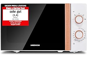 MEDION Mikrowelle (Holzoptik, Freistehend, 20 Liter, 700 Watt, Verspiegelte Tür, 5 Leistungsstufen, Auftaufunktion, Zeitschal
