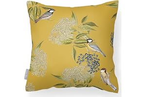 Izabela Peters Outdoor Cushions Waterproof, 43 cm, Filled Outdoor Cushion, Bird on Elderflower - Mustard, Garden Furniture Cushions, Outdoor Seat Cushions, Garden Chair Cushions