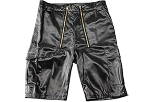 Gefomuofe PU Lederhosen für Herren Kurz Lederjeans Lederhose Bikerjeans Rockerjeans Motorradhose seitlich geschürt schwarz Lederhose Motorrad