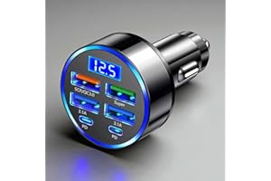 NJOYN 100W Zigarettenanzünder USB-C Auto/KFZ Mehrfach-Ladegerät mit 6-in-1 Ports, Adapter & 12V Verteiler, PD & QC3.0, Stecker für Auto & Wohnmobil, Netzteil, Für Ladekabel an Apple iPhone, Samsung Galaxy