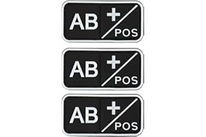 ‎RANSTAC Ranstac Blutgruppen Klett Patch Rubber Blutgruppe Aufnäher 3 Stück A/B/O/AB NEG POS Schwarz Nachtleuchtend CJ/XXT-01