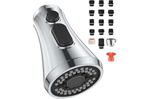 Mbillion Kitchen Faucet Head Replacement 3 Modes Polished Chrome Pull Down Sprayer Head Replacement with 14 Adapters Kitchen Sink Faucet Head (Polished Chrome)
