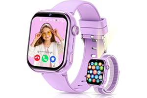 NAIXUES 4G Reloj Inteligente Niña, IP68 Impermeable Smartwatch Niñas con GPS y Llamadas, Doble Cámara, Videollamada, Chat de Voz, SOS, Modo Escuela, Linterna, Podómetro Reloj Inteligente Niñas y Niños Púrpura