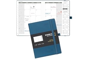 POPRUN Month to View Diary 2024-2025 22x16.5cm (18-Month: Jan'24 - Jun'25) Monthly Planner with Tabs, 100 GSM Ivory Paper, PU Leather Softcover, Sunday Start (Night Sky Blue)