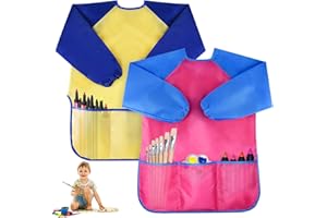 XOPOZON Kids Art Aprons, Waterproof Children's Artist Painting Smocks with Long Sleeve 3 Pockets for Age 2-8 Years Boys & Girls Painting Cooking Eating Arts & Crafts