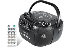 Retekess TR621 Boombox Poste Radio CD,Lecteur Cassette Audio,Boombox Stereo avec Enregistrement,Télécommande,Prise en Charge USB TF Casque,Accompagner Famille et Amis(Noir)