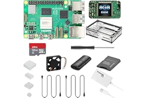 Vemico Raspberry Pi 5 8GO Starter Kit Raspberry Pi 5 8GO RAM avec 32 GB Carte SD 4 Dissipateurs Thermique 2 Câbles HDMI Alimentation USB-C 5V 5A Boîtier Acrylique Ventilateur de Refroidissement