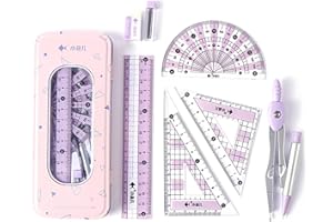 MHwan compas, 7 pièces compas college, mallette extérieure en métal durable, rapporteur et compas professionnel pour les étudiants en maths et lenseignement à domicile (Violet)