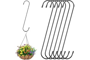 PTWOLA 6pcs Extra Long S Hooks Heavy Duty Black Hooks 30cm Premium Stainless Steel Metal Hanging Hook Bird Feeder Hook Branch Garden Tree Extension for Hang Plant Bird House Clothe Kitchenware Basket Lantern