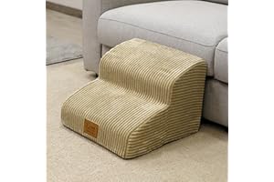 Yanman Small Medium Cat Dog Stairs 2 Steps Pet Stairs for Sofa Bed, High Density Foam Staircase Dog Steps, Pet Ladder with Washable Removable Cover, Beige