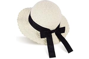 GNEGNI LIFE Straw Sun Hat Girls, Foldable Summer Beach Hat for Kids 2.8 inch Wide-Brim Sun Hat with Bowknot Floppy Portable Visor Hats for Holiday, Travel 2-5 Years Old
