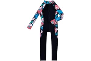 IMEKIS One Piece Swimsuit for Kid Girls Long Sleeve Floral Print Zipper Swimwear UPF 50+ Rash Guard Modest Full Body Surfing Swimming Costume for Water Sports