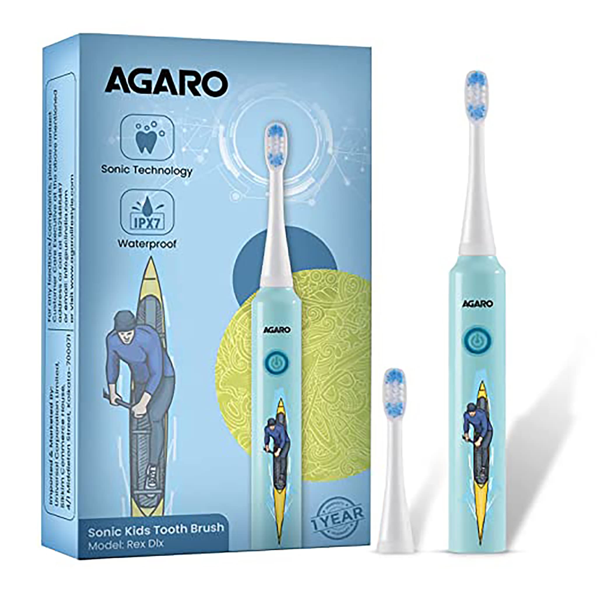 AGARO Rex Dlx Sonic AA Battery Electric Toothbrush For Kids With 6 Brushing Modes, 2 Interchangeable Brush Heads, Soft Nylon 
