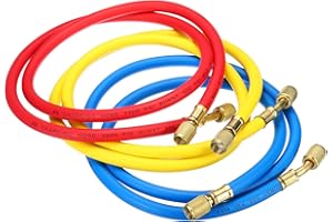PATIKIL 1/4 SAE Réfrigérant Chargement Tuyau Trousse, 3.9ft 500PSI HVAC Tuyau pour Climatisateur Collecteur Gauge Réfrigération Maintenance,Rouge, Jaune, Bleu