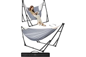 Anyoo Hamac et Chaise avec Support Double Usage, Pliable pour Intérieur et Extérieur
