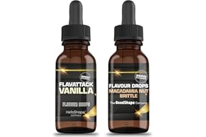 HELLOSHAPE Flavour Drops Lot de 2 boîtes de 50 ml sans sucre – Macadamia Nut Brittle & Vanille, gouttes aromatisées sans calories, à sucrer avec pipette, végétalien, pour yaourt naturel, porridge ou fromage