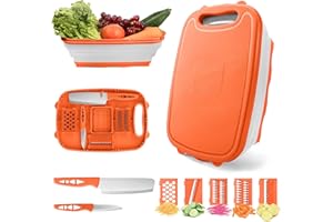 HI NINGER Camping schneidebrett，9 in 1Faltbares Schneidebrett,Multifunktions-Schneidebrett mit 5 Gemüseschneider und 2 Messer, Tragbares Abflusskorb für Camper Zubehör, wohnmobil zubehör,Outdoor
