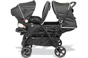 Bambisol Poussette Double avec Cosy | Siège Auto Gr0+, Pour 2 Bébés/Jumeaux dès la Naissance, Habillage Plu | Noir Gris Chiné