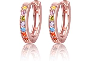 TANGPOET Muticolor Hoop Earrings 925 Sterling Silver Small Hypoallergenic Earrings, Huggie Sleeper Earrings, Birthday Jewellery Gifts for Women Ladies Girls