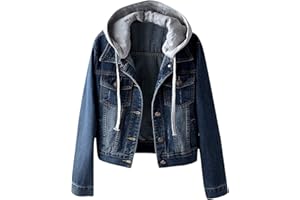 IQYU Giacca di jeans da donna oversize con cappuccio – Giacche di jeans da uomo per le mezze stagioni, giacca Trucker, giacca primaverile, vintage, giacca corta, giacca estiva leggera