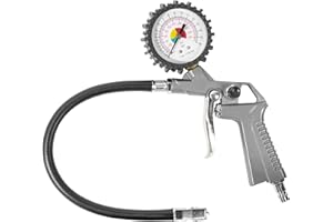 Güde Reifenfüller (Manometer, 0 - 12 bar Anzeigebereich, 12 bar max. Arbeitsdruck, 1/4 " Anschlussgewinde, Luftablassventil, Michelin-Metall-Ventilstecker, montierter Stecknippel, Autoventil geeignet)