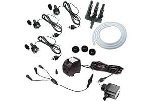 Springbrunnenpumpe mit LED Beleuchtung – Komplett-Set inkl. 3x Quellstein-LED, 3-Wege-Verteiler, ½" Schlauch, 12V Netzteil & 5m Kabel – Ideal für Wasserspiele & Gartenbrunnen (800 L/H, Warm-Weiß)