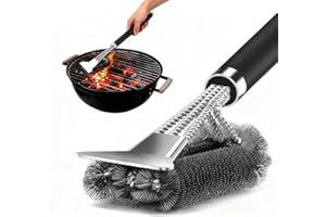 Brosse de Barbecue 3-en-1 – Grattoir Acier INOX Ultra-Tranchant & Brossage 360° pour Un Nettoyage Rapide et Profond de Toutes Les Grilles