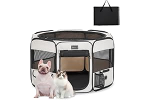 Petsfit Parc Pliable Pop-Up pour Chiens, Chiots, Lapins, Chats - Fond Anti-Fuite, Conception Anti-mâchouillis, Gris, S