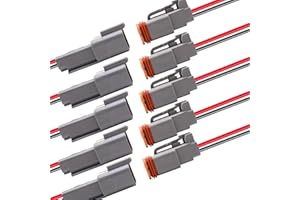 HISports 2-Pin DT Connector Kit, Waterproof DT Electrical Wire Connector 2 Pin Way Sealed Gray Male and Female Auto Waterproof Electrical Wire Connector Plug, for Motorcycle, Scooter, Car, 5 Sets