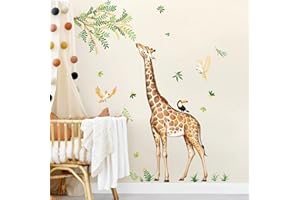 Tanlaby Adesivi Murali Animali Giungla Giraffa Adesivi da Parete Bambini Safari Foglie Adesivi Cameretta Bimbo Tropicali Decorazione Murale Asilo Nido Camerette Bambini Camera da Letto