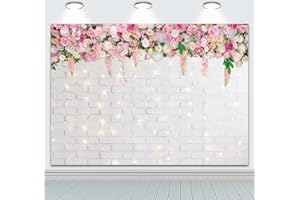 BUTEN Flower Wall Backdrop Glitter White Brick Wall Floral Photography Background Wedding Bridal Baby Shower Birthday Party Decor Banner Portrait Photo Booth Props