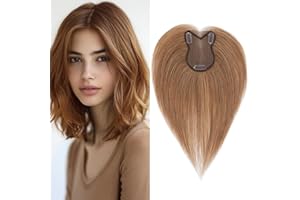 Benehair Topper de Cheveux en Vrais Cheveux pour Femme, Vrais Cheveux Pas de Frange, Toppers pour Femmes aux Cheveux Fins, Base de Dentelle, 100% de Vrais Cheveux à Pince 11 Pouce Brun Clair #6