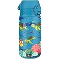Ion8 Stainless Steel Water Bottle (350ml) Leakproof Drinking Bottle, Triple Lock Lid Prevent Spills & Hide Away Handle, Dishwasher Safe & Straw Compatible, Slimline Design for Backpacks, Sea Turtle