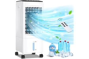 GREGALI Aire Acondicionado Portatil, 3 en 1 Silencioso Enfriador de Aire Evaporativo Sin Tubo Exterior, 3 Velocidades Viento, 5.5L Tanque Agua, Temporizador 1-7H,Control Remoto 8M,Oscilación para Hogar Oficin