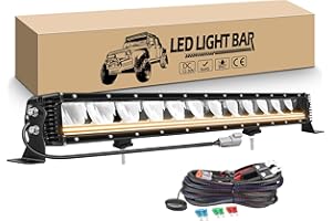 RIGIDON 60 cm 80W 8000LM Slim Barra de luz led con 12V kit de cableado, Ámbar DRL, largo alcance barras luminosas led impermeable para 4x4 off road camión coche ATV SUV barco, Faros de trabajo