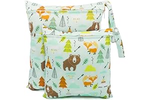 FenFang Mokra torba, 2 szt. torby na mokre suche na pieluchy materiałowe organizery na pieluchy przedszkolne torby do przechowywania, wodoodporne, nadające się do prania, wielokrotnego użytku torba na zamek błyskawiczny, ZIELONY, Organizer do toreb