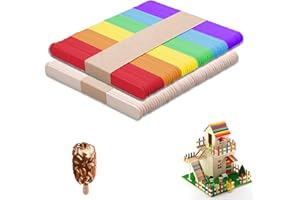 zoerbufan Bastoncini Legno 100 Pezzi,Bastoncini Gelato in Legno Naturale,Listelli Creatività e Decorazione Fai da Te,Stecchi Ghiaccioli per Lavoretti DIY (50 Colori legno + 50 Colori misti)