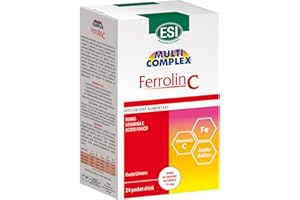 ESI - Multicomplex Ferrolin C, Integratore Alimentare di Ferro, Utile in Caso di Carenza, Contrasta la Stanchezza e Contribuisce allo Sviluppo di Globuli Rossi, Senza Glutine e Vegan, 24 Pocket Drinks