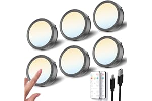 TEDMOS Eclairage LED Vitrine Sans Fil Rechargeable USB, Noir Lampe de Placard LED avec Télécommande Spot Cuisine Sous Meuble Autocollante Lampe Armoire Tactile Veilleuse Ronde avec Pile et Adhésif Magnétique