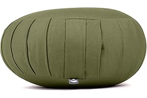 Bodhi Coussin de méditation Zafu ECO Rond avec Plis | Housse en Coton 100% Biologique | Coussin Garni d'épeautre Biologique | Hauteur d'assise 20 cm